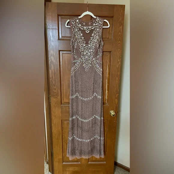 Aidan Mattox Beaded Fringe Gown